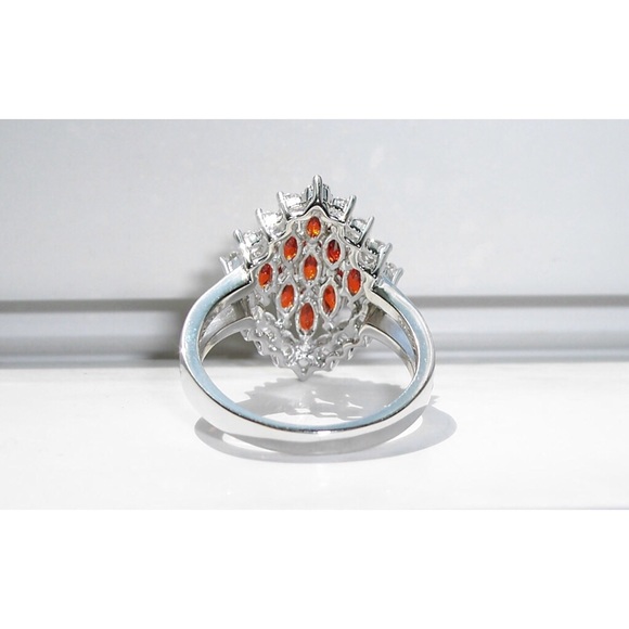 925 STERLING SILVER Simulated Garnet Cubic Zirconia Marquise Ring - Picture 10 of 16